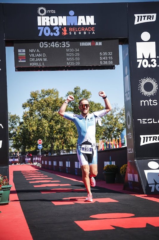 Niv Amitay finishing Ironman 70.3 Belgrade